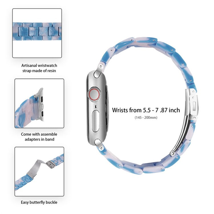 For Apple Watch Series 6 / 5 / 4 / SE / SE (2022) 44mm 3 Beads Resin Watch Strap Replacement Wrist Band with Transparent Watch Case - Blue Pink Mix