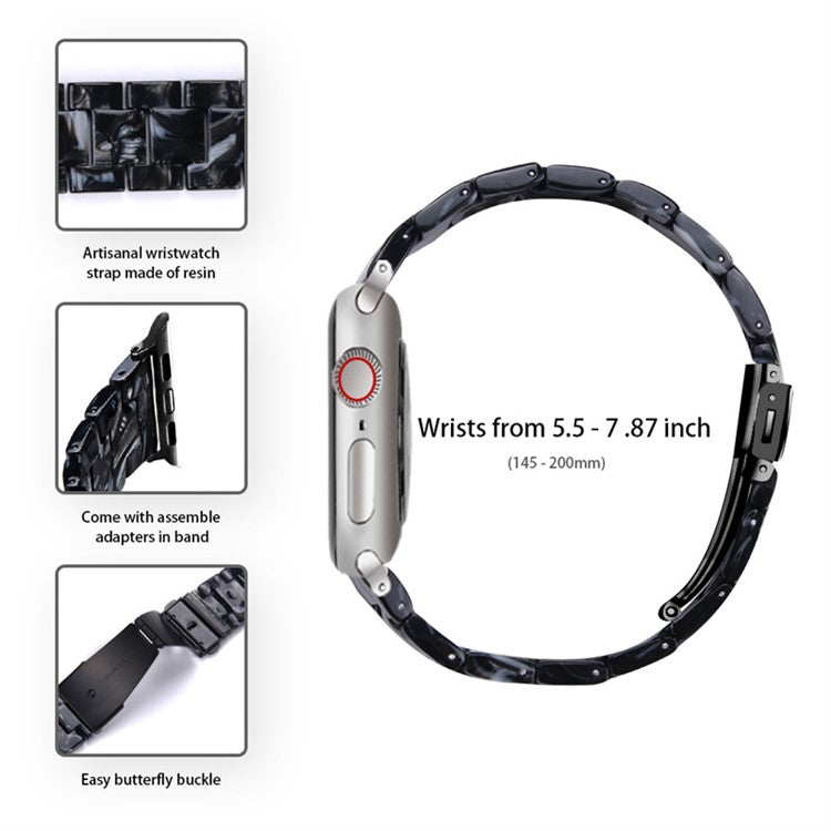 For Apple Watch Series 6 / 5 / 4 / SE / SE (2022) 44mm 3 Beads Resin Watch Strap Replacement Wrist Band with Transparent Watch Case - Black Mix