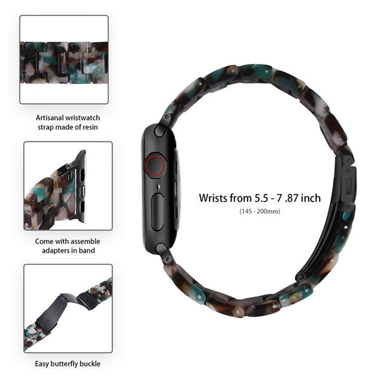 For Apple Watch Series 6 / 5 / 4 / SE / SE (2022) 44mm 3 Beads Resin Watch Strap Replacement Wrist Band with Transparent Watch Case - Blue Mix