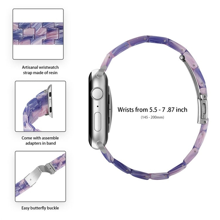 For Apple Watch Series 6 / 5 / 4 / SE / SE (2022) 44mm 3 Beads Resin Watch Band Stainless Steel Folding Clasp Strap with Transparent Watch Case - Purple Pink Mix