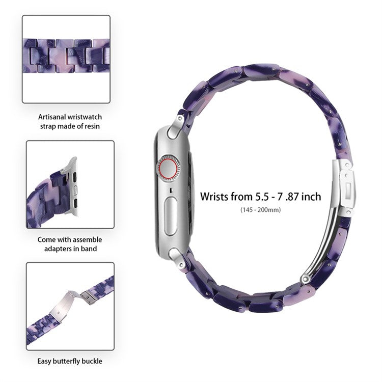 For Apple Watch Series 6 / 5 / 4 / SE / SE (2022) 44mm Replacement Watch Band 3 Beads Resin Wrist Strap with Transparent Watch Case - Black / Pink