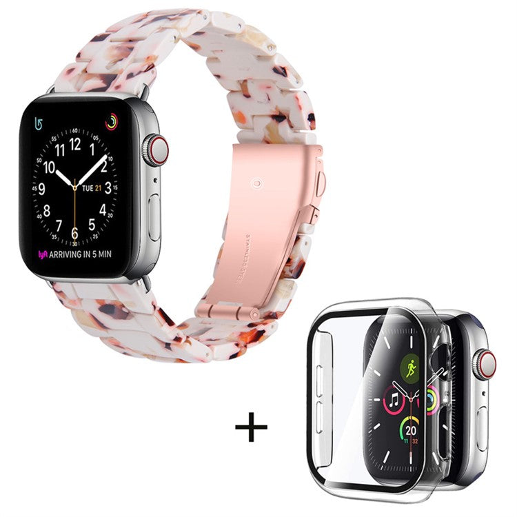 For Apple Watch Series 6 / 5 / 4 / SE / SE (2022) 44mm Replacement Watch Band 3 Beads Resin Wrist Strap with Transparent Watch Case - Nougat Pattern