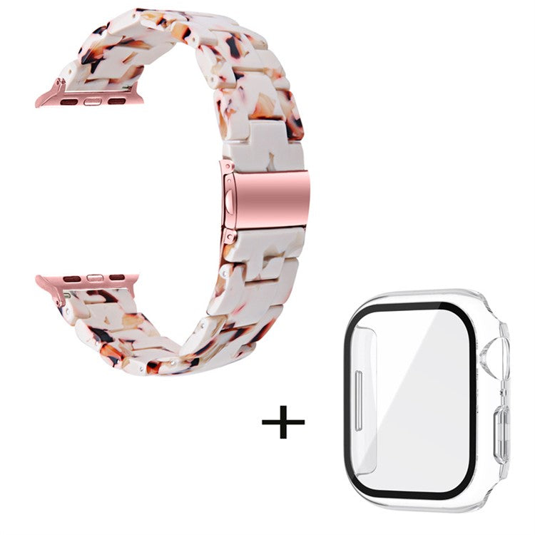 For Apple Watch Series 6 / 5 / 4 / SE / SE (2022) 44mm Replacement Watch Band 3 Beads Resin Wrist Strap with Transparent Watch Case - Nougat Pattern