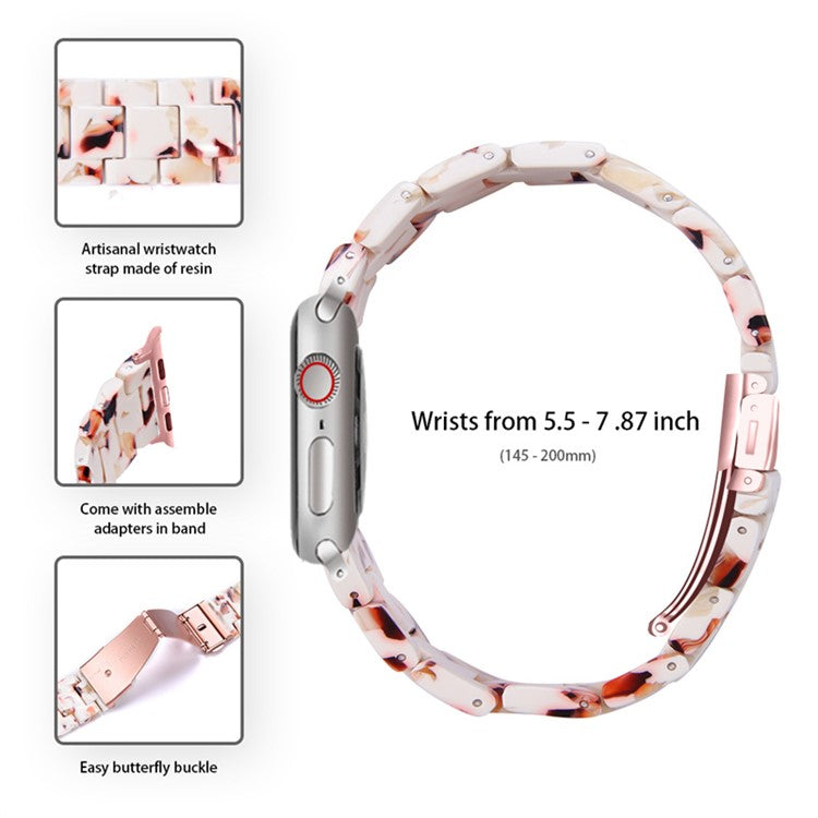 For Apple Watch Series 6 / 5 / 4 / SE / SE (2022) 44mm Replacement Watch Band 3 Beads Resin Wrist Strap with Transparent Watch Case - Nougat Pattern