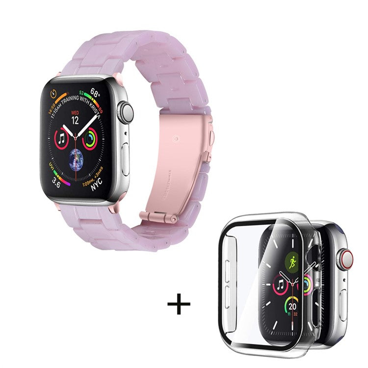 For Apple Watch Series 6 / 5 / 4 / SE / SE (2022) 44mm Replacement Watch Band 3 Beads Resin Wrist Strap with Transparent Watch Case - Light Purple