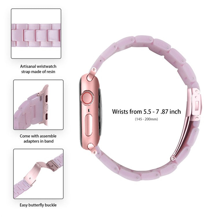 For Apple Watch Series 6 / 5 / 4 / SE / SE (2022) 44mm Replacement Watch Band 3 Beads Resin Wrist Strap with Transparent Watch Case - Light Purple