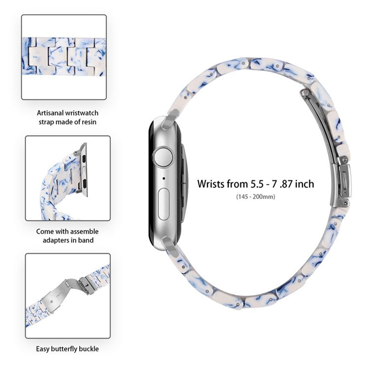 For Apple Watch Series 6 / 5 / 4 / SE / SE (2022) 44mm Replacement Watch Band 3 Beads Resin Wrist Strap with Transparent Watch Case - Blue / White