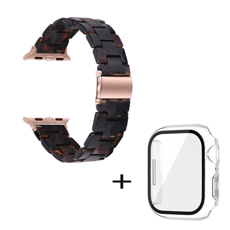 For Apple Watch Series 6 / 5 / 4 / SE / SE (2022) 44mm Replacement Watch Band 3 Beads Resin Wrist Strap with Transparent Watch Case - Dark Coffee