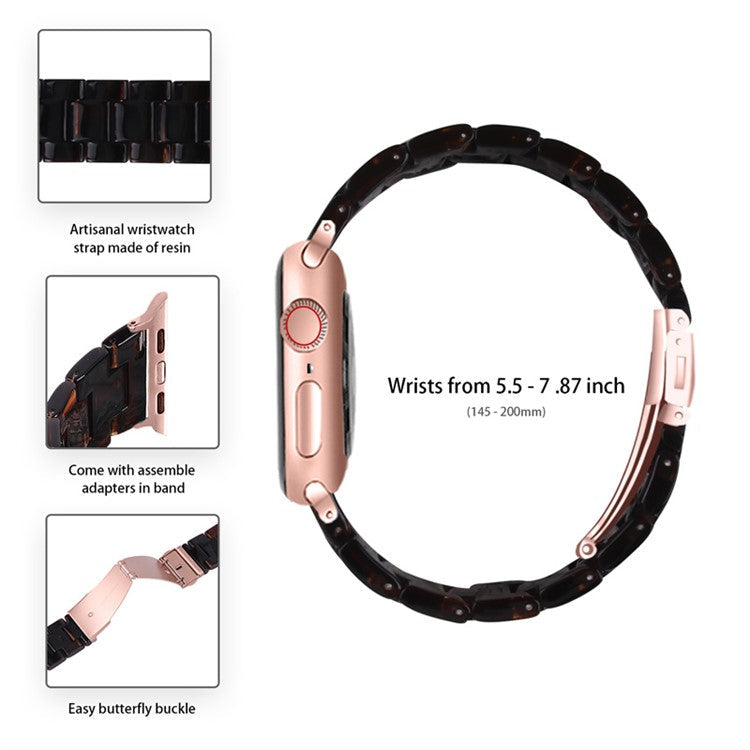 For Apple Watch Series 6 / 5 / 4 / SE / SE (2022) 44mm Replacement Watch Band 3 Beads Resin Wrist Strap with Transparent Watch Case - Dark Coffee