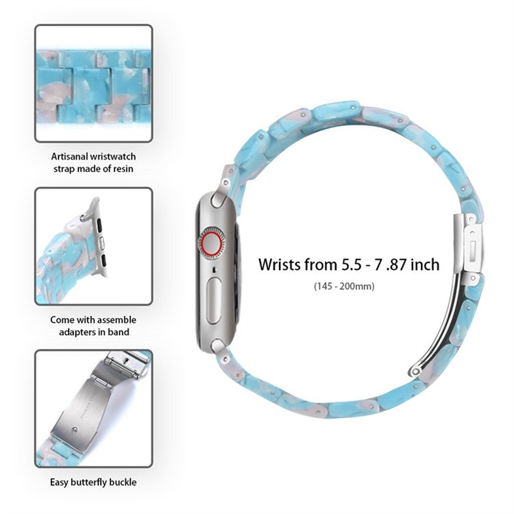 For Apple Watch Series 6 / 5 / 4 / SE / SE (2022) 44mm Replacement Watch Band 3 Beads Resin Wrist Strap with Transparent Watch Case - Sky Blue