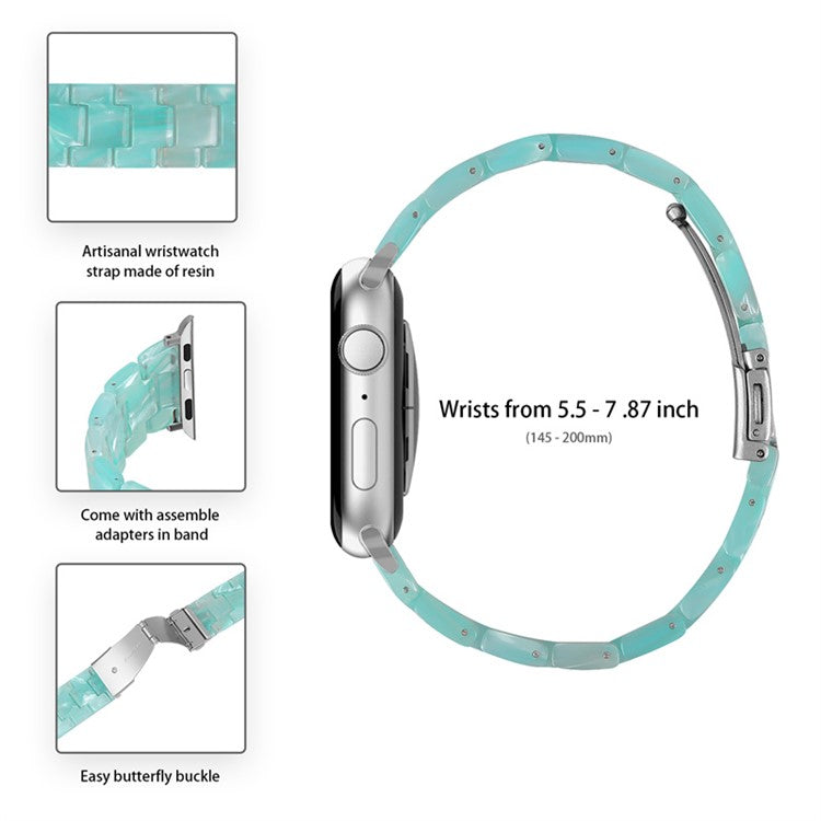 For Apple Watch Series 3 / 2 / 1 42mm Watch Band 3 Beads Resin Stainless Steel Folding Clasp Wrist Strap with Transparent Watch Case - Emerald Green