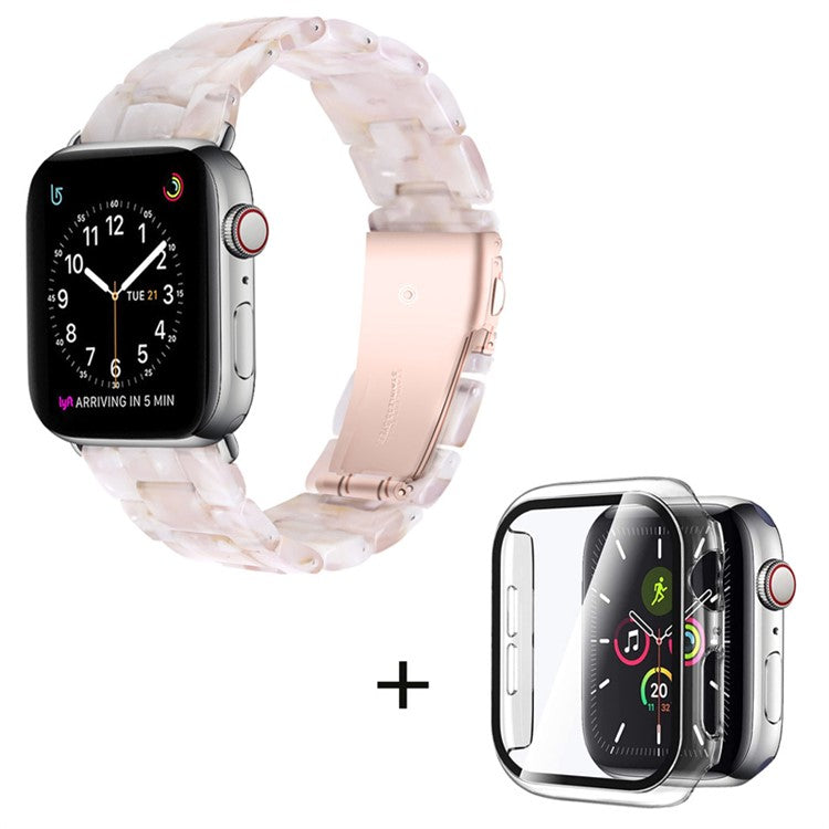 For Apple Watch Series 3 / 2 / 1 42mm Watch Band 3 Beads Resin Stainless Steel Folding Clasp Wrist Strap with Transparent Watch Case - Pink Mix