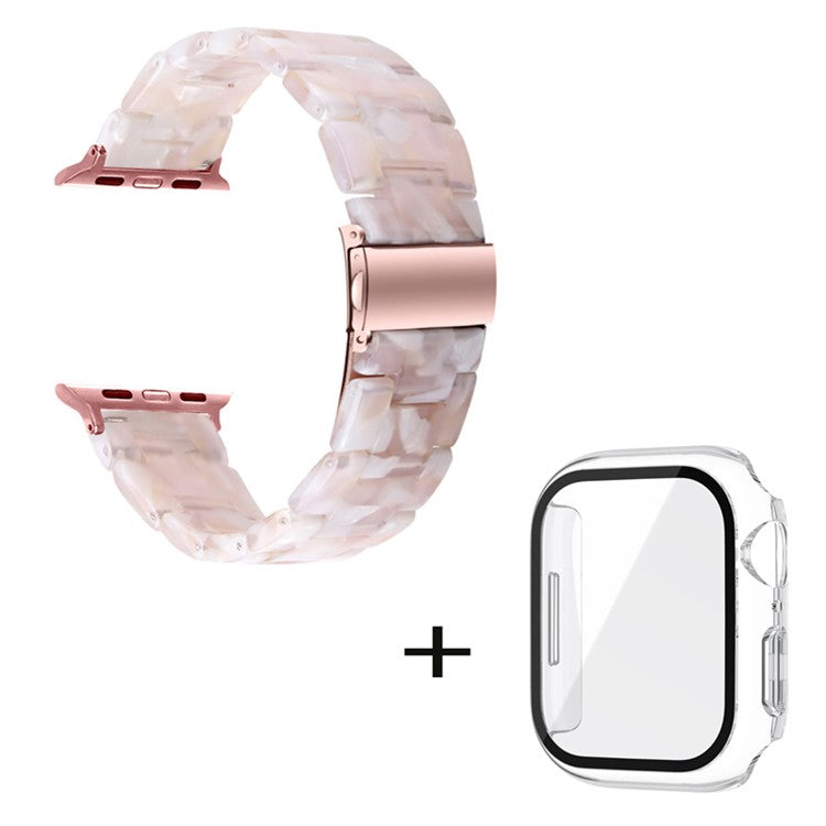 For Apple Watch Series 3 / 2 / 1 42mm Watch Band 3 Beads Resin Stainless Steel Folding Clasp Wrist Strap with Transparent Watch Case - Pink Mix
