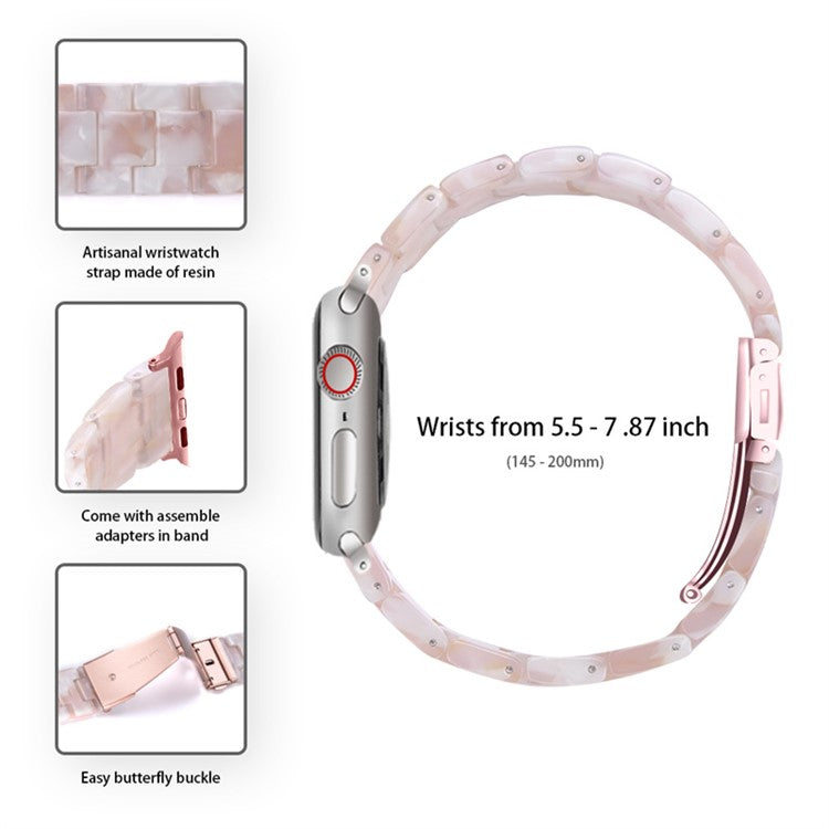 For Apple Watch Series 3 / 2 / 1 42mm Watch Band 3 Beads Resin Stainless Steel Folding Clasp Wrist Strap with Transparent Watch Case - Pink Mix