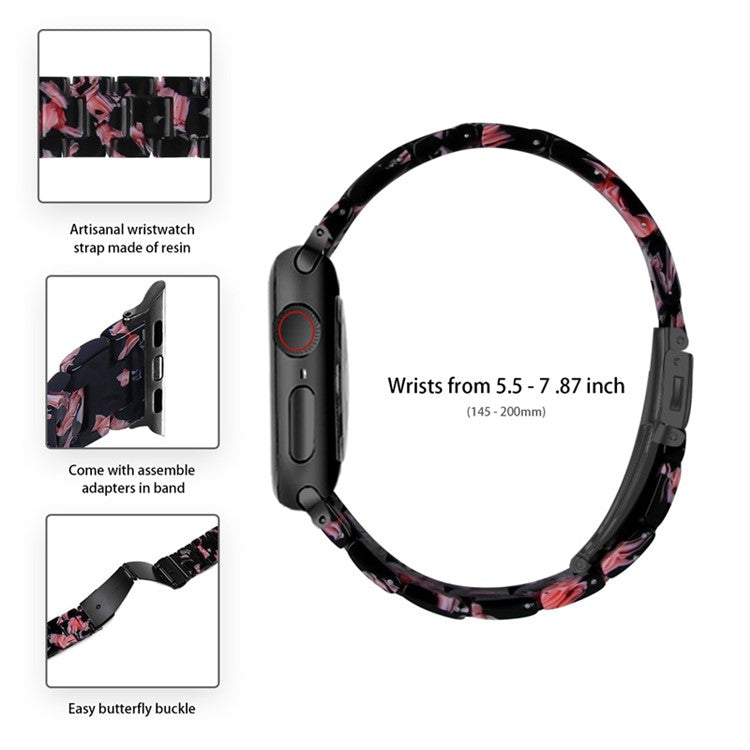 For Apple Watch Series 3 / 2 / 1 42mm Watch Band 3 Beads Resin Stainless Steel Folding Clasp Wrist Strap with Transparent Watch Case - Black Pink Mix