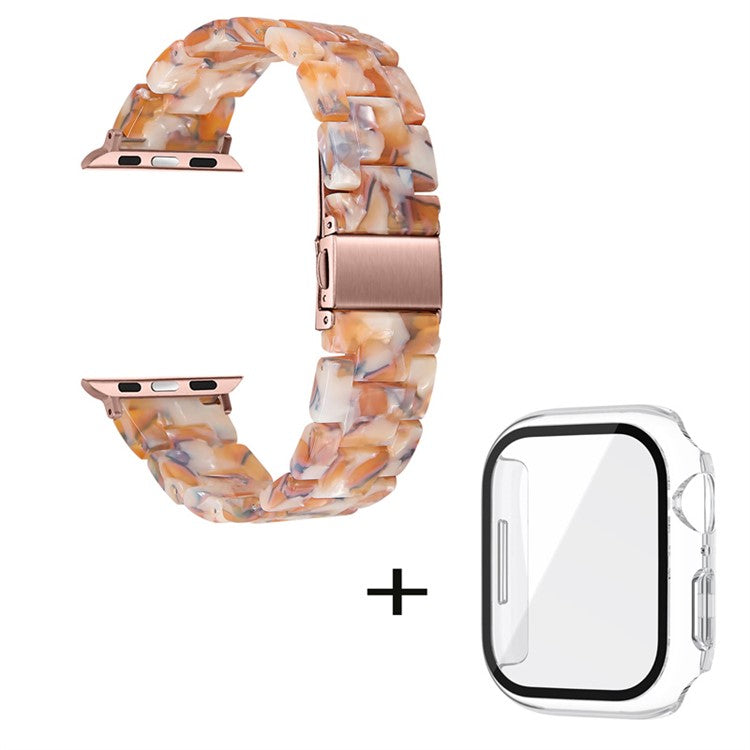 For Apple Watch Series 3 / 2 / 1 42mm Watch Band 3 Beads Resin Stainless Steel Folding Clasp Wrist Strap with Transparent Watch Case - Yellow Mix