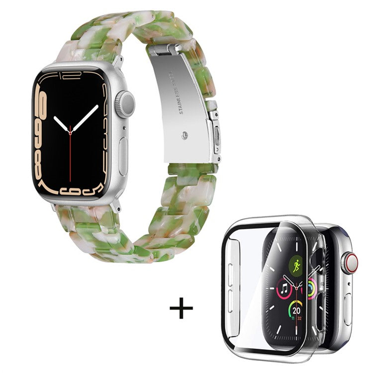 For Apple Watch Series 6 / 5 / 4 / SE / SE (2022) 40mm Watch Band 3 Beads Resin Replacement Wrist Strap with Transparent Watch Case - Green White Mix