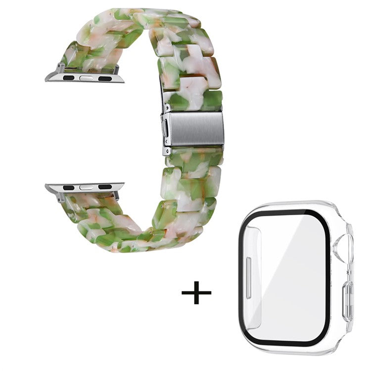 For Apple Watch Series 6 / 5 / 4 / SE / SE (2022) 40mm Watch Band 3 Beads Resin Replacement Wrist Strap with Transparent Watch Case - Green White Mix
