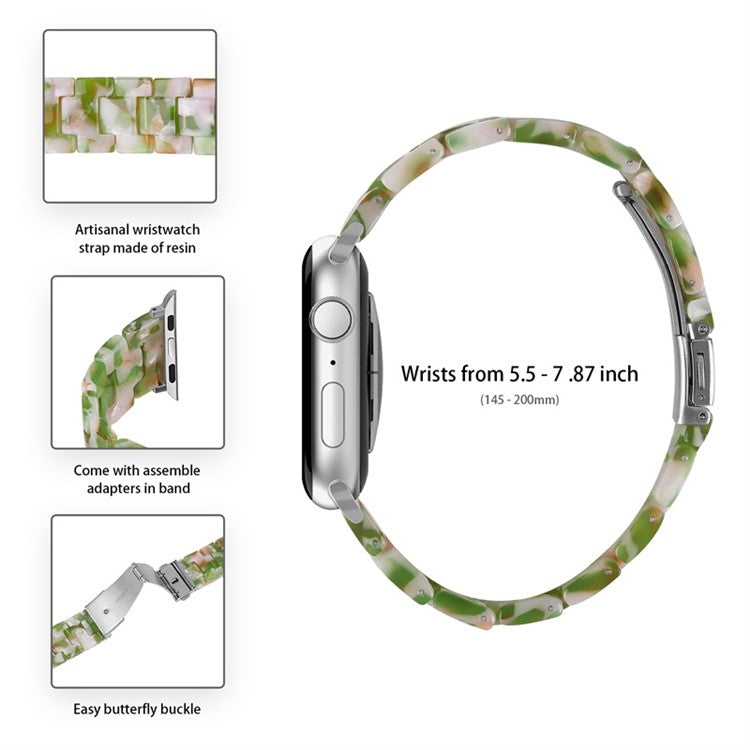 For Apple Watch Series 6 / 5 / 4 / SE / SE (2022) 40mm Watch Band 3 Beads Resin Replacement Wrist Strap with Transparent Watch Case - Green White Mix