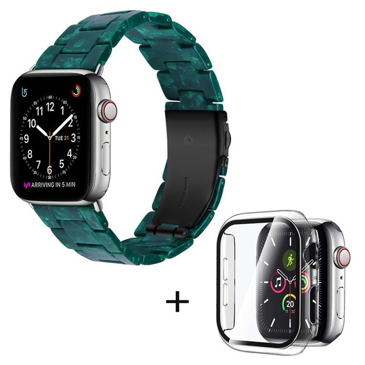 For Apple Watch Series 6 / 5 / 4 / SE / SE (2022) 40mm Watch Band 3 Beads Resin Replacement Wrist Strap with Transparent Watch Case - Blackish Green