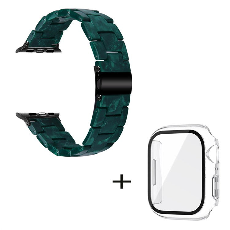 For Apple Watch Series 6 / 5 / 4 / SE / SE (2022) 40mm Watch Band 3 Beads Resin Replacement Wrist Strap with Transparent Watch Case - Blackish Green