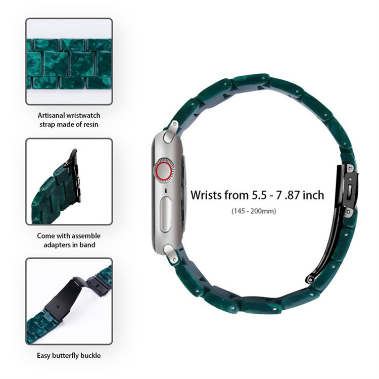 For Apple Watch Series 6 / 5 / 4 / SE / SE (2022) 40mm Watch Band 3 Beads Resin Replacement Wrist Strap with Transparent Watch Case - Blackish Green