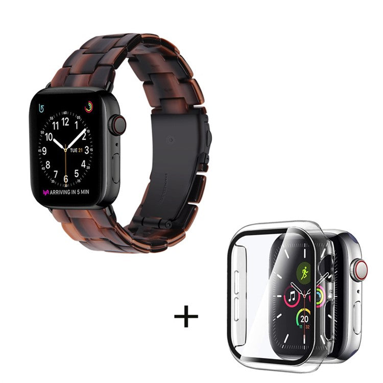 For Apple Watch Series 6 / 5 / 4 / SE / SE (2022) 40mm Watch Band 3 Beads Resin Replacement Wrist Strap with Transparent Watch Case - Chocolate Color