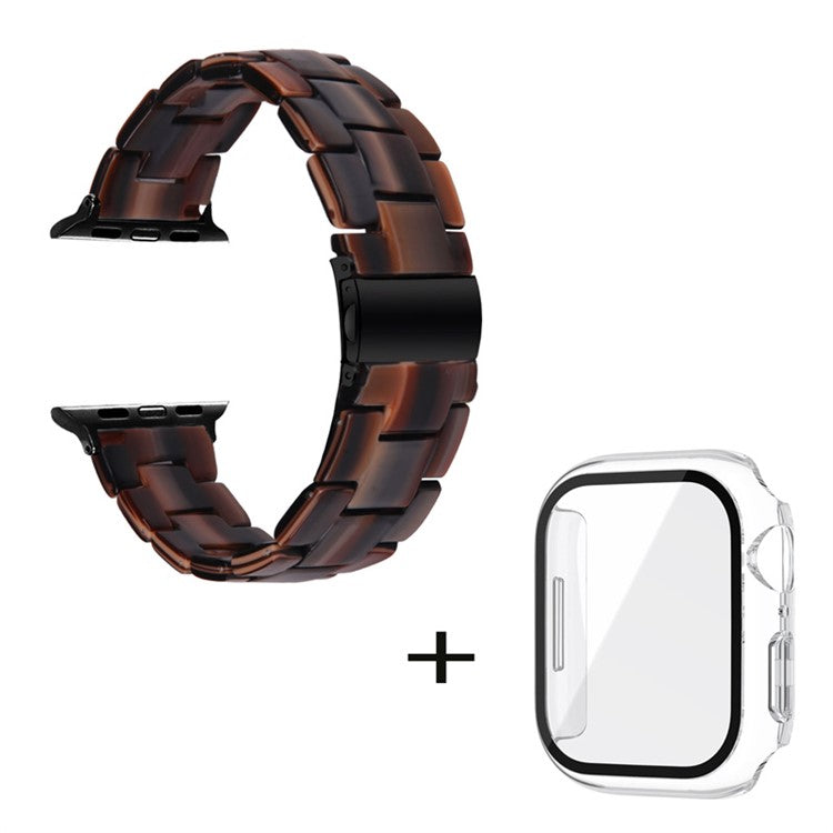 For Apple Watch Series 6 / 5 / 4 / SE / SE (2022) 40mm Watch Band 3 Beads Resin Replacement Wrist Strap with Transparent Watch Case - Chocolate Color