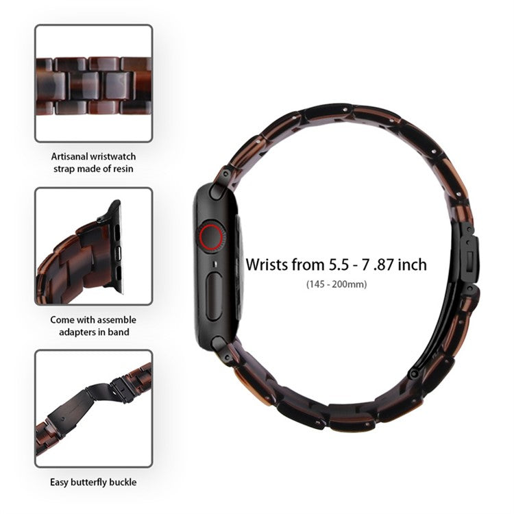 For Apple Watch Series 6 / 5 / 4 / SE / SE (2022) 40mm Watch Band 3 Beads Resin Replacement Wrist Strap with Transparent Watch Case - Chocolate Color
