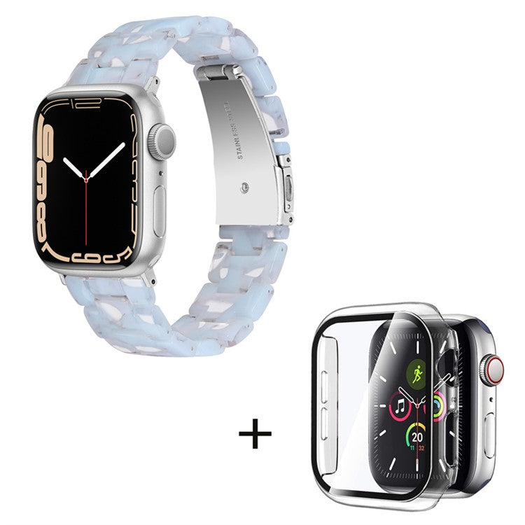 For Apple Watch Series 6 / 5 / 4 / SE / SE (2022) 40mm Watch Band 3 Beads Resin Replacement Wrist Strap with Transparent Watch Case - Transparent Baby Blue