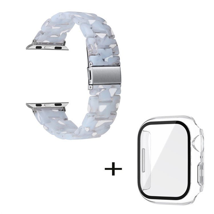 For Apple Watch Series 6 / 5 / 4 / SE / SE (2022) 40mm Watch Band 3 Beads Resin Replacement Wrist Strap with Transparent Watch Case - Transparent Baby Blue