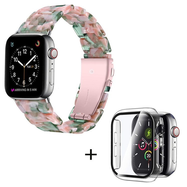 For Apple Watch Series 6 / 5 / 4 / SE / SE (2022) 40mm 3 Beads Resin Watch Band Strap Replacement with Transparent Watch Case - Pink Green Mix
