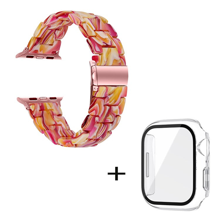 For Apple Watch Series 6 / 5 / 4 / SE / SE (2022) 40mm 3 Beads Resin Watch Band Strap Replacement with Transparent Watch Case - Red Mix