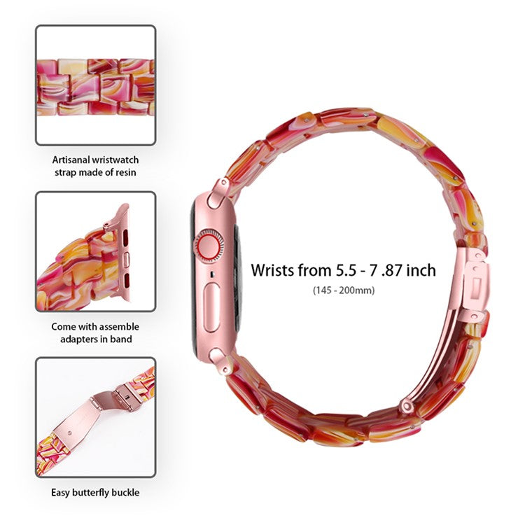 For Apple Watch Series 6 / 5 / 4 / SE / SE (2022) 40mm 3 Beads Resin Watch Band Strap Replacement with Transparent Watch Case - Red Mix