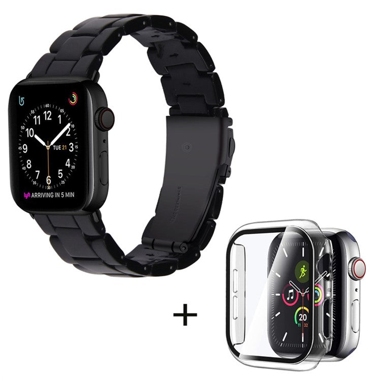 For Apple Watch Series 6 / 5 / 4 / SE / SE (2022) 40mm 3 Beads Resin Watch Band Strap Replacement with Transparent Watch Case - Black