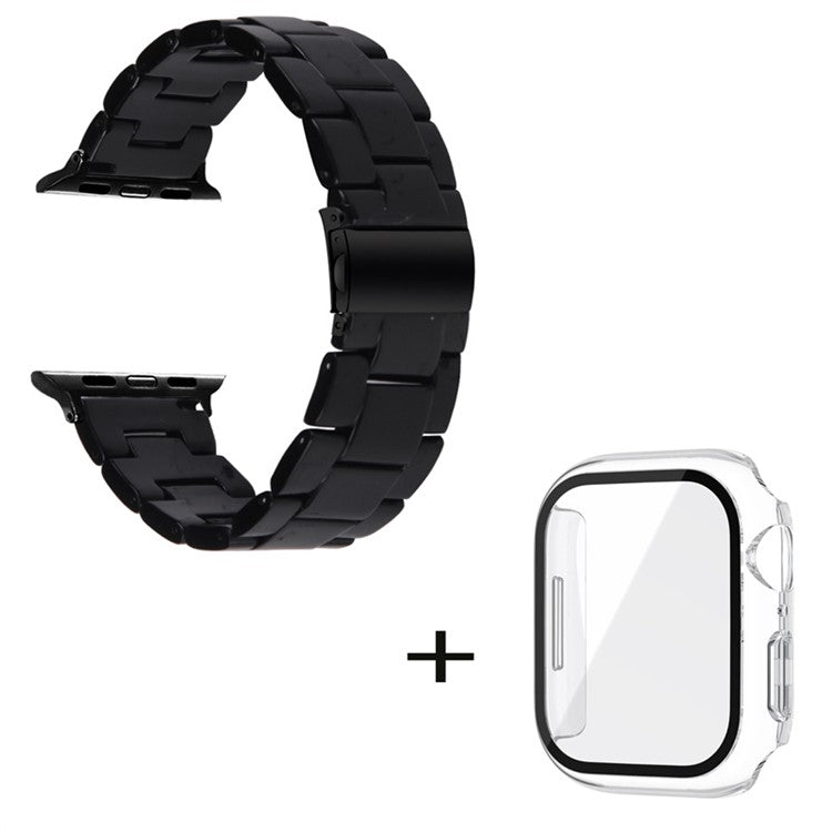 For Apple Watch Series 6 / 5 / 4 / SE / SE (2022) 40mm 3 Beads Resin Watch Band Strap Replacement with Transparent Watch Case - Black