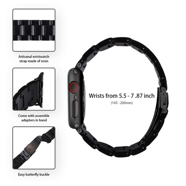 For Apple Watch Series 6 / 5 / 4 / SE / SE (2022) 40mm 3 Beads Resin Watch Band Strap Replacement with Transparent Watch Case - Black