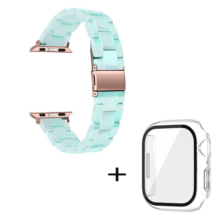 For Apple Watch Series 6 / 5 / 4 / SE / SE (2022) 40mm 3 Beads Resin Watch Band Strap Replacement with Transparent Watch Case - Bright Green