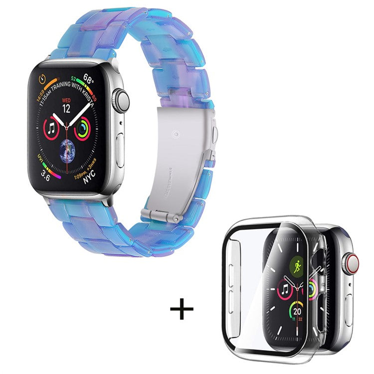 For Apple Watch Series 6 / 5 / 4 / SE / SE (2022) 40mm 3 Beads Resin Watch Band Strap Replacement with Transparent Watch Case - Blue Purple Mix