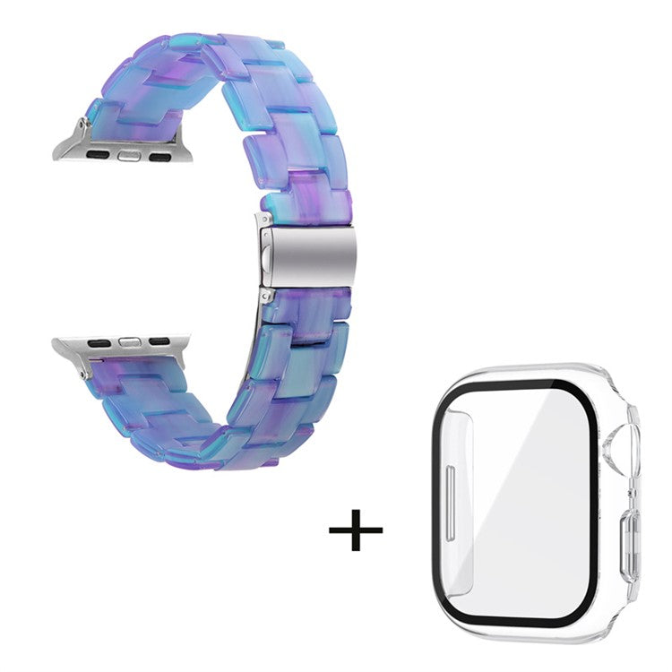 For Apple Watch Series 6 / 5 / 4 / SE / SE (2022) 40mm 3 Beads Resin Watch Band Strap Replacement with Transparent Watch Case - Blue Purple Mix