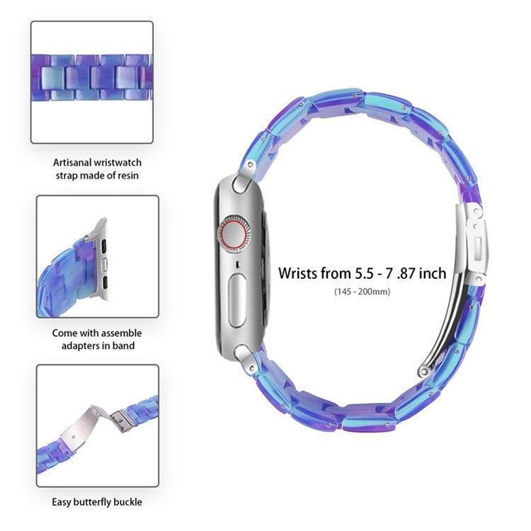For Apple Watch Series 6 / 5 / 4 / SE / SE (2022) 40mm 3 Beads Resin Watch Band Strap Replacement with Transparent Watch Case - Blue Purple Mix