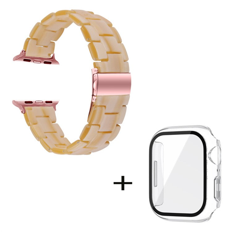 For Apple Watch Series 6 / 5 / 4 / SE / SE (2022) 40mm 3 Beads Resin Watch Band Folding Clasp Replacement Strap with Transparent Watch Case - Ivory White
