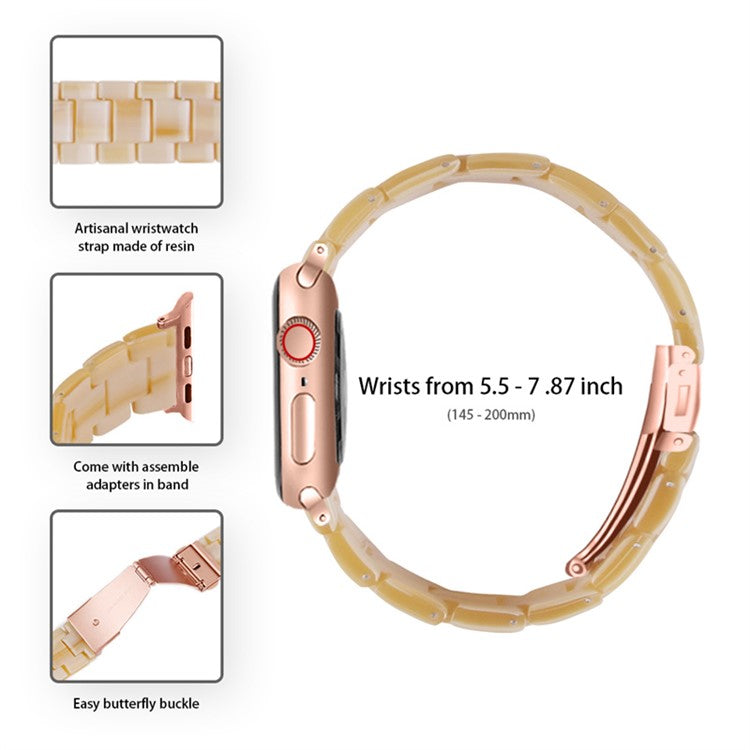 For Apple Watch Series 6 / 5 / 4 / SE / SE (2022) 40mm 3 Beads Resin Watch Band Folding Clasp Replacement Strap with Transparent Watch Case - Ivory White
