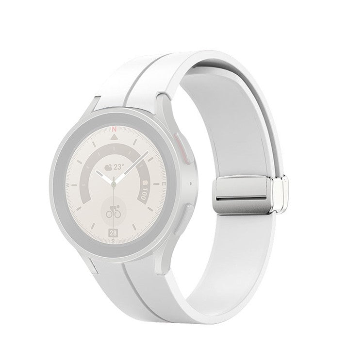 For Samsung Galaxy Watch7 / Watch FE / Watch6 / Watch 5 / Watch4 40mm 44mm Silicone Watch Strap Wrist Band with Silver Buckle - White