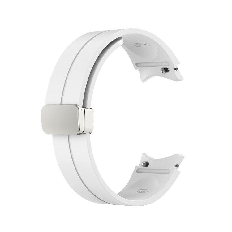 For Samsung Galaxy Watch7 / Watch FE / Watch6 / Watch 5 / Watch4 40mm 44mm Silicone Watch Strap Wrist Band with Silver Buckle - White