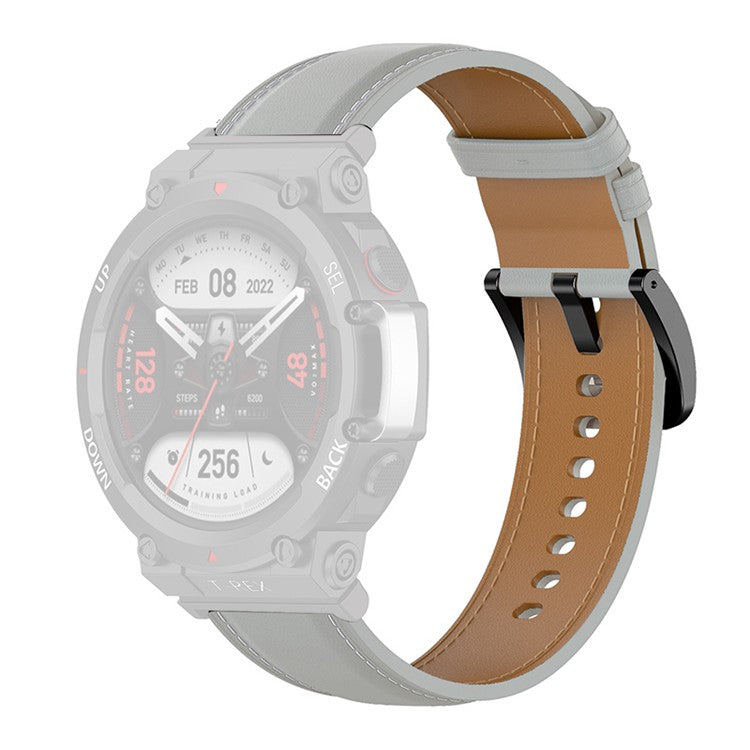 For Huami Amazfit T-Rex 2 Genuine Leather Replacement Watch Strap Adjustable Wrist Band with Tool - Grey