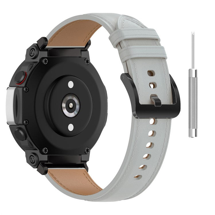 For Huami Amazfit T-Rex 2 Genuine Leather Replacement Watch Strap Adjustable Wrist Band with Tool - Grey