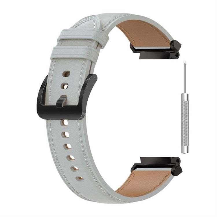 For Huami Amazfit T-Rex 2 Genuine Leather Replacement Watch Strap Adjustable Wrist Band with Tool - Grey