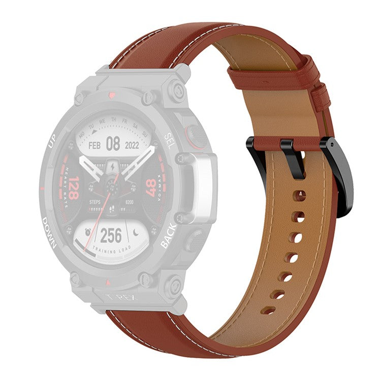 For Huami Amazfit T-Rex 2 Genuine Leather Replacement Watch Strap Adjustable Wrist Band with Tool - Dark Brown