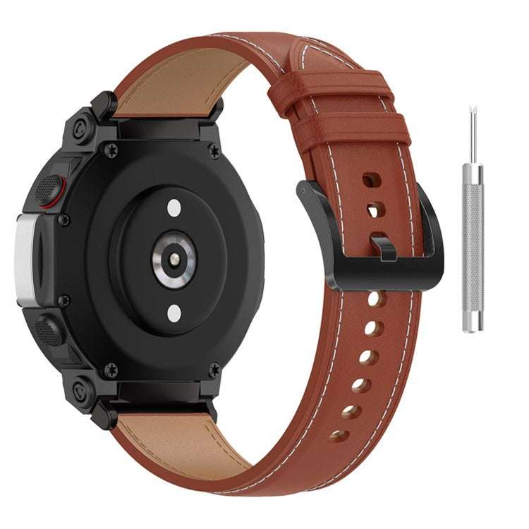 For Huami Amazfit T-Rex 2 Genuine Leather Replacement Watch Strap Adjustable Wrist Band with Tool - Dark Brown